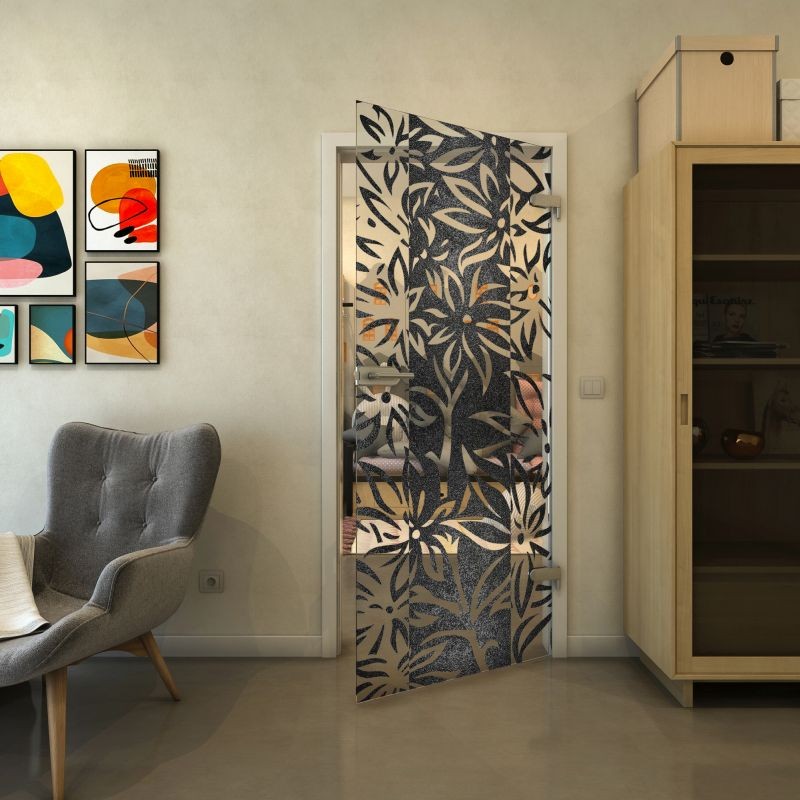 Ganzglastür - Fineprint Modell 094 Schwarz auf Klarglas