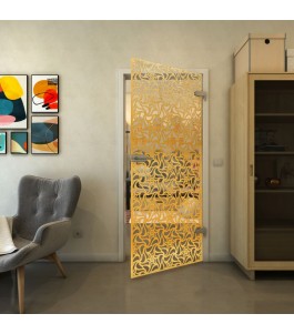 Ganzglastür - Fineprint Model 180 Gold auf Klarglas