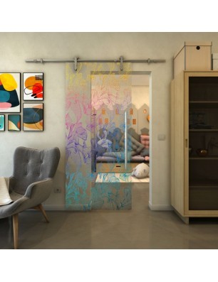 Glasschiebetür PIPE-LINE - Fineprint Model 077 Verlauf auf Klarglas