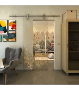 Glasschiebetür PIPE-LINE - Fineprint Model 080 Gold auf Klarglas