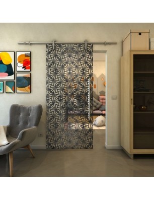 Glasschiebetür PIPE-LINE - Fineprint Model 160 Schwarz auf Klarglas