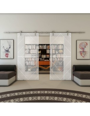 Glasschiebetür PIPE-LINE - Fineprint Model 194 Weiss auf Klarglas