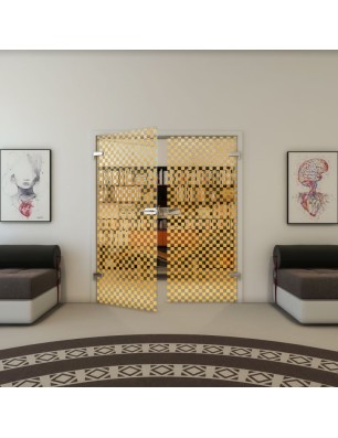 Ganzglastür - Fineprint Model 004 Gold auf Klarglas