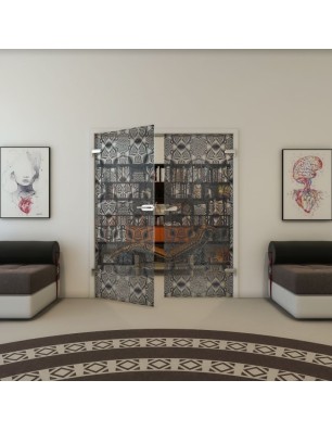 Ganzglastür - Fineprint Model 005 Schwarz auf Klarglas