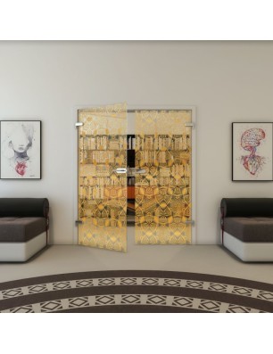 Ganzglastür - Fineprint Model 005 Gold auf Klarglas