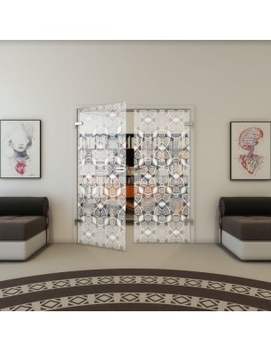 Ganzglastür - Fineprint Model 005 Weiss auf Klarglas