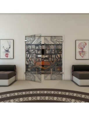 Ganzglastür - Fineprint Model 010 Schwarz auf Klarglas