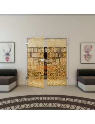 Ganzglastür - Fineprint Model 016 Gold auf Klarglas