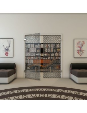 Ganzglastür - Fineprint Model 018 Schwarz auf Klarglas