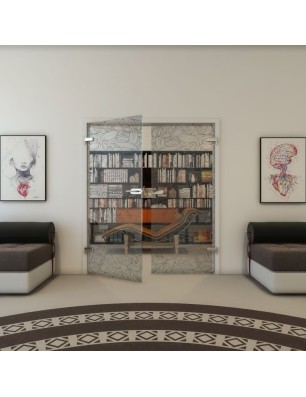 Ganzglastür - Fineprint Model 021 Schwarz auf Klarglas