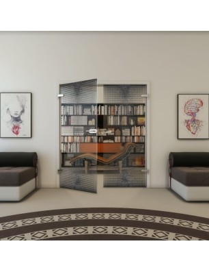 Ganzglastür - Fineprint Model 024 Schwarz auf Klarglas