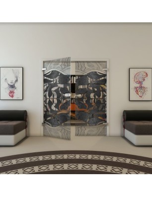 Ganzglastür - Fineprint Model 031 Schwarz auf Klarglas