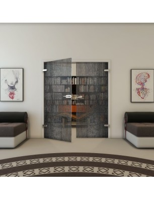 Ganzglastür - Fineprint Model 050 Schwarz auf Klarglas