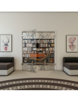 Ganzglastür - Fineprint Model 054 Schwarz auf Klarglas