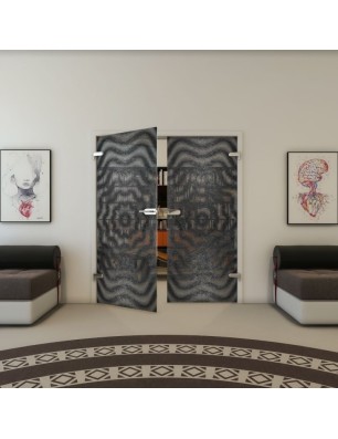 Ganzglastür - Fineprint Model 064 Schwarz auf Klarglas