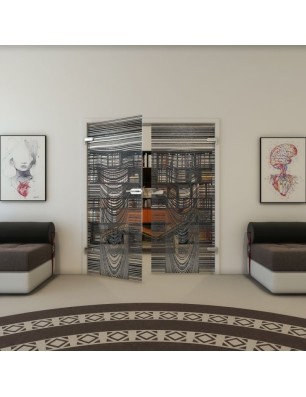 Ganzglastür - Fineprint Model 073 Schwarz auf Klarglas