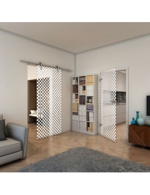Glasschiebetür PIPE-LINE - Fineprint Model 004 Weiss auf Klarglas