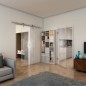 Glasschiebetür PIPE-LINE - Fineprint Modell 007 Weiss auf Klarglas Glasschiebetür PIPE-LINE - Fineprint Modell 007 Weiss auf Klarglas
