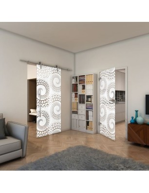 Glasschiebetür PIPE-LINE - Fineprint Model 198 Weiss auf Klarglas
