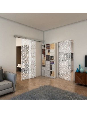 Pendeltür - Fineprint Model 005 Weiss auf Klarglas