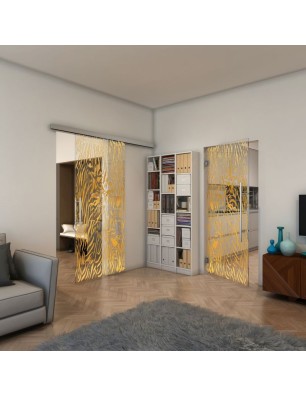 Pendeltür - Fineprint Model 017 Gold auf Klarglas