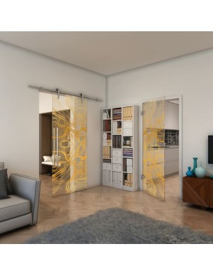 Ganzglastür - Fineprint Model 010 Gold auf Klarglas