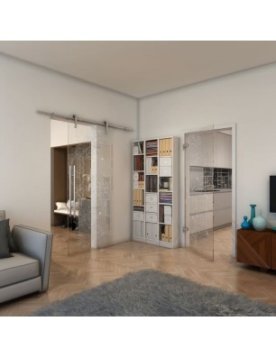 Ganzglastür - Fineprint Model 013 Weiss auf Klarglas