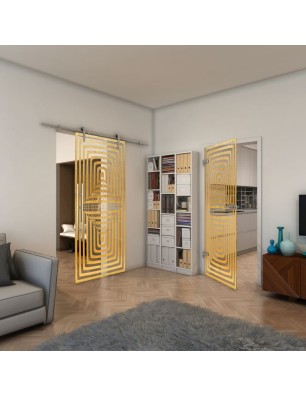 Ganzglastür - Fineprint Model 014 Gold auf Klarglas