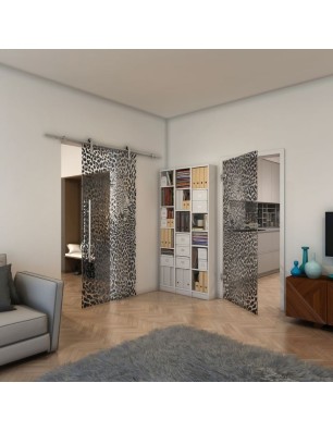 Ganzglastür - Fineprint Model 016 Schwarz auf Klarglas