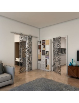 Ganzglastür - Fineprint Model 017 Schwarz auf Klarglas