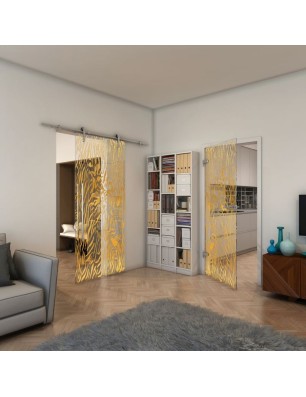 Ganzglastür - Fineprint Model 017 Gold auf Klarglas