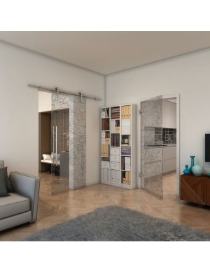 Ganzglastür - Fineprint Model 021 Schwarz auf Klarglas