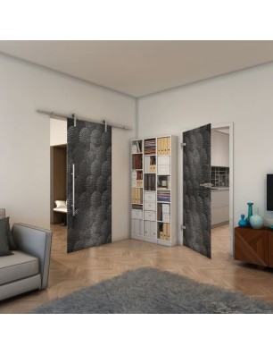 Ganzglastür - Fineprint Model 029 Schwarz auf Klarglas