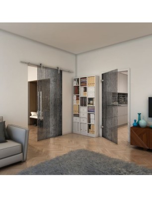 Ganzglastür - Fineprint Model 050 Schwarz auf Klarglas