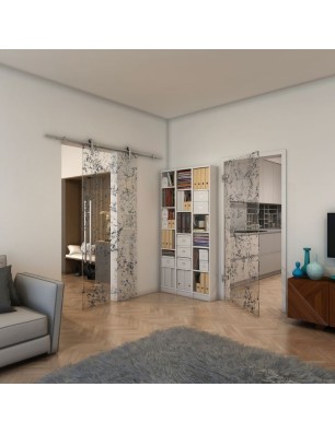 Ganzglastür - Fineprint Model 054 Schwarz auf Klarglas