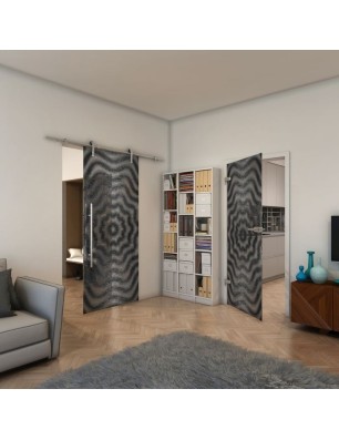 Ganzglastür - Fineprint Model 064 Schwarz auf Klarglas