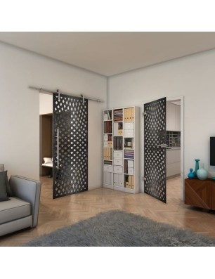 Ganzglastür - Fineprint Model 068 Schwarz auf Klarglas