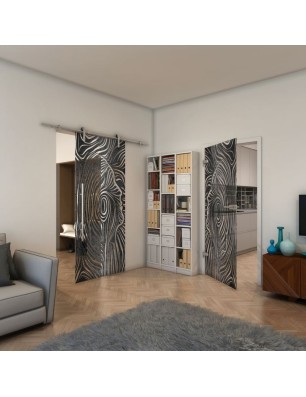 Ganzglastür - Fineprint Model 074 Schwarz auf Klarglas