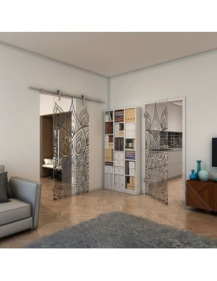 Ganzglastür - Fineprint Model 089 Schwarz auf Klarglas