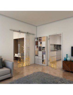 Ganzglastür - Fineprint Model 155 Gold auf Klarglas