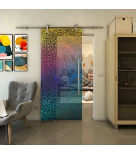Glasschiebetür PIPE-LINE - Fineprint Model 008 Verlauf auf Grauglas