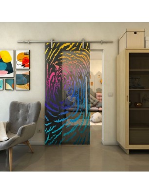 Glasschiebetür PIPE-LINE - Fineprint Model 057 Verlauf auf Grauglas