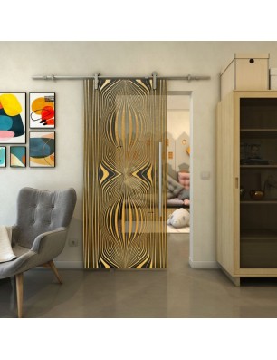 Glasschiebetür PIPE-LINE - Fineprint Model 058 Gold auf Grauglas