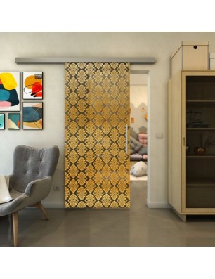 Glasschiebetür SLIM-LINE - Fineprint Model 001 Gold auf Grauglas