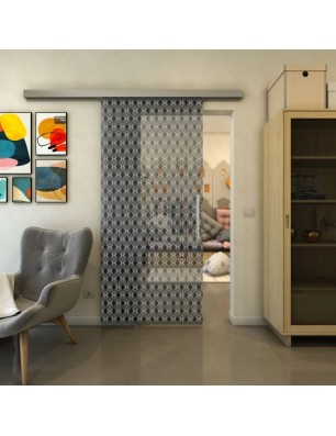 Glasschiebetür SLIM-LINE - Fineprint Model 001 Weiss auf Grauglas