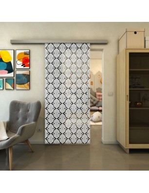 Glasschiebetür SLIM-LINE - Fineprint Model 002 Weiss auf Grauglas