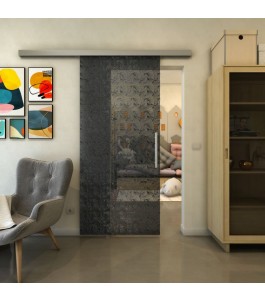 Glasschiebetür SLIM-LINE - Fineprint Model 003 Schwarz auf Grauglas