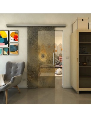Glasschiebetür SLIM-LINE - Fineprint Model 007 Gold auf Grauglas