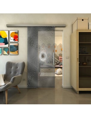 Glasschiebetür SLIM-LINE - Fineprint Model 007 Weiss auf Grauglas