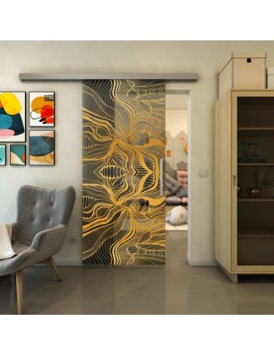 Glasschiebetür SLIM-LINE - Fineprint Model 010 Gold auf Grauglas